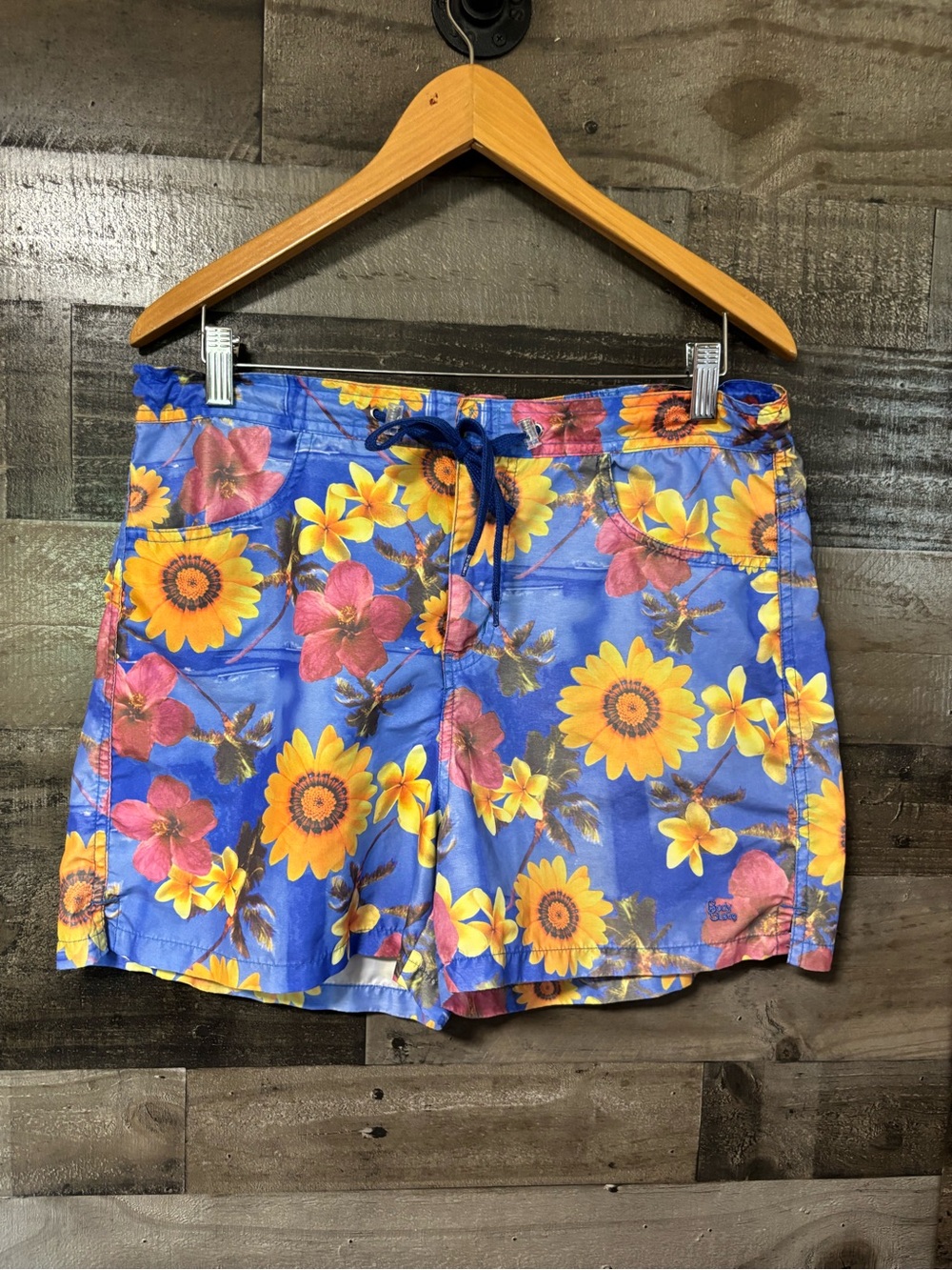 Body Glove Blue Sunflower print Women's Board Shorts with Drawstring Med